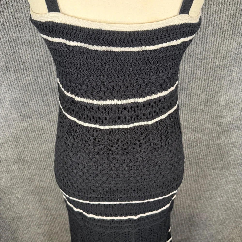 Abercrombie & Fitch Crochet Maxi Dress Womens M Black White Stripe Beach Resort